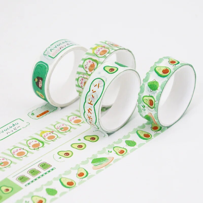 4 pcs/set Kawaii Avocado Washi Tape Set Scrapbooking Diy Masking Tapes Decor Stationery Washi Tape Stickers