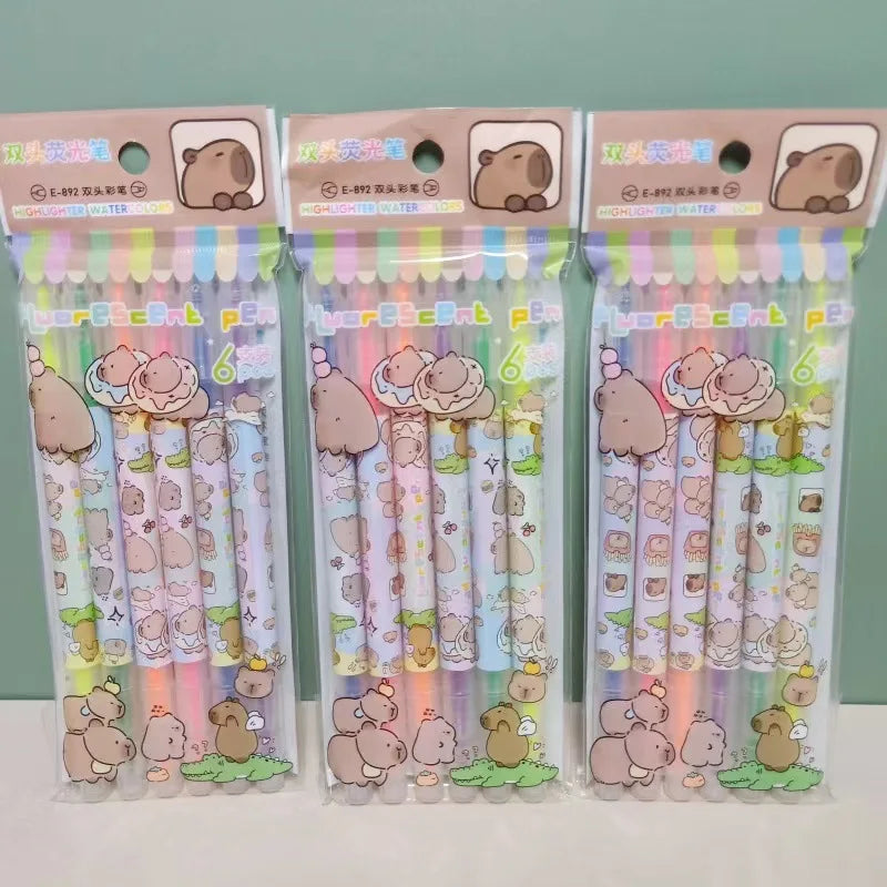 6PC Kawaii Capybara Double Head Highlighter