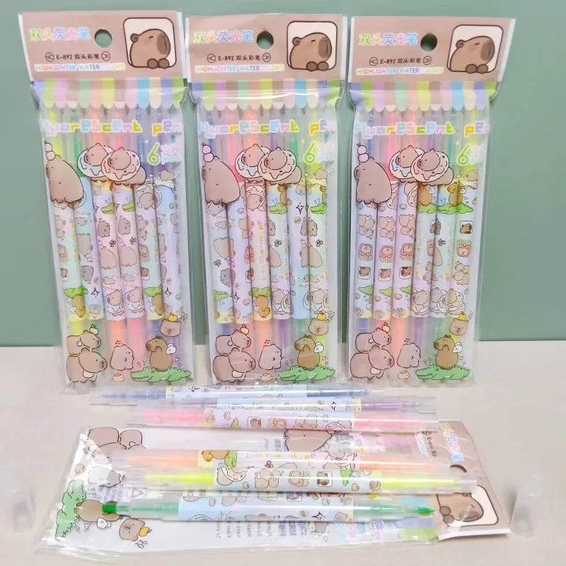 6PC Kawaii Capybara Double Head Highlighter