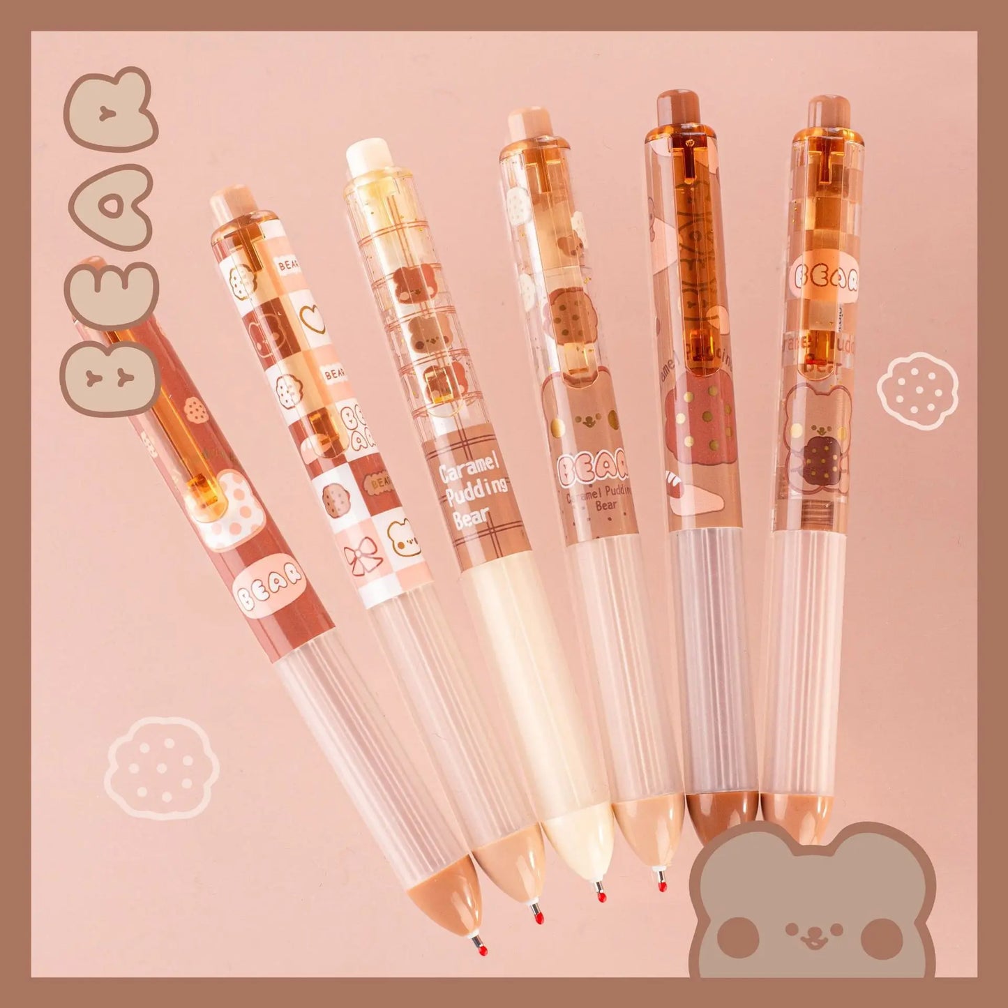 2PC Kawaii Caramel Pudding Bear Mechanical Gel Pen