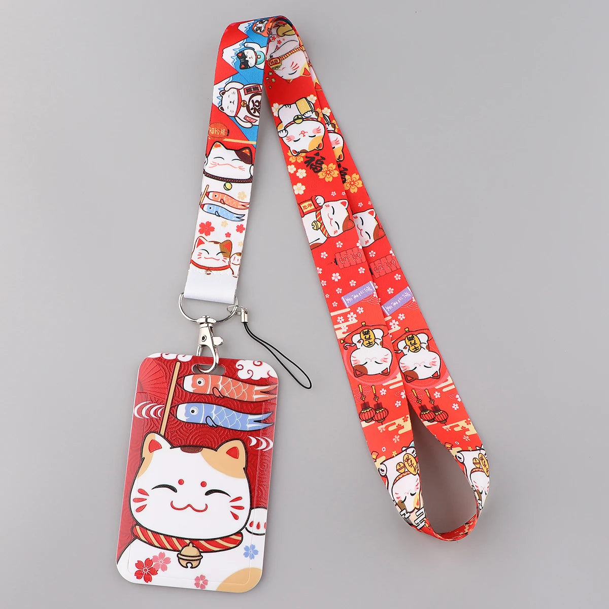 1PC Kawaii Good Luck Cat ID Card Holder Lanyard