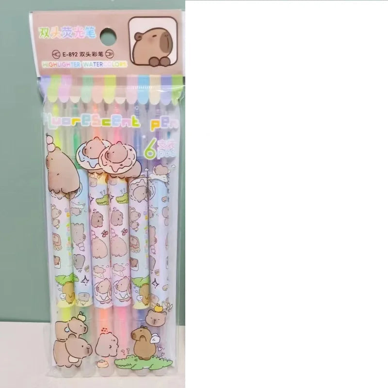 6PC Kawaii Capybara Double Head Highlighter