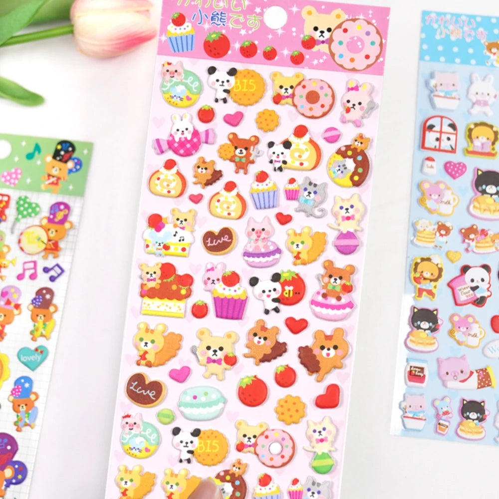 4PC Kawaii Bear Friends 3D Puffy Stickers