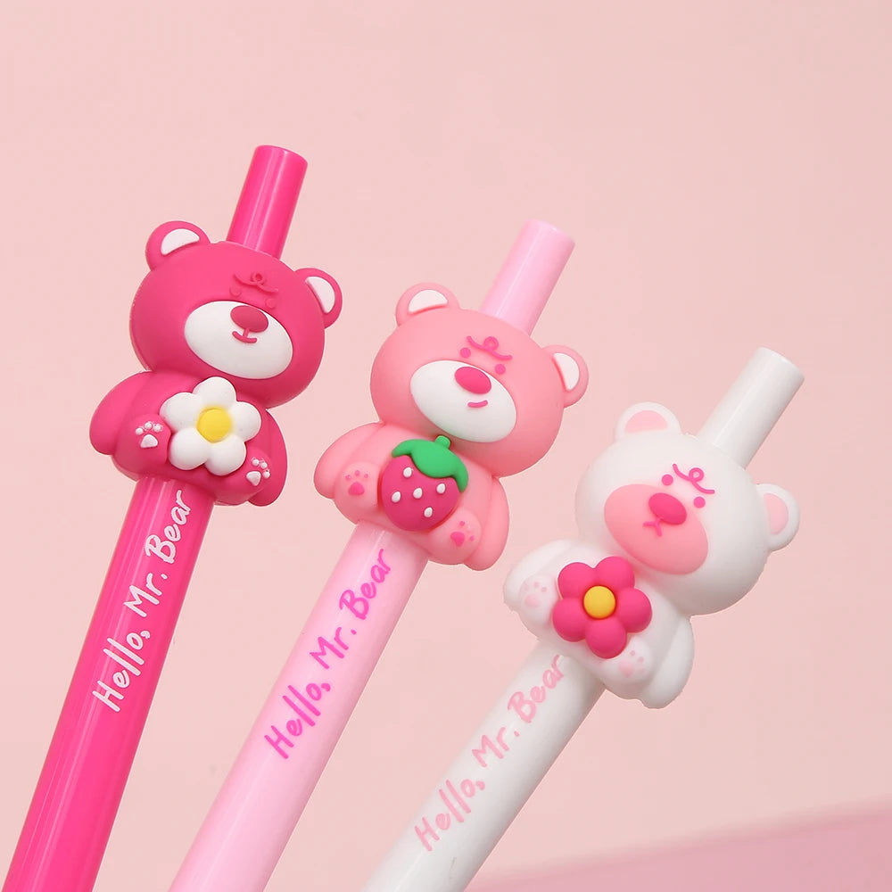 3PC Kawaii Bear Flowers Mechanical Gel Ink Pen-my kawaii office