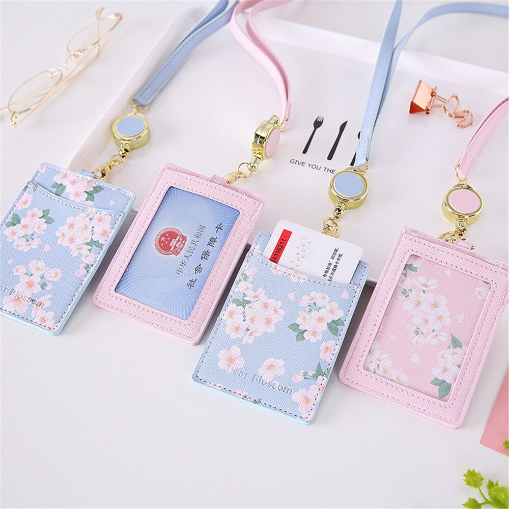 1PC Kawaii Cherry Blossom Lanyard Card Holder