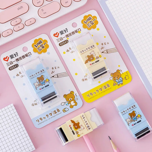 2PC Kawaii Rilakkuma Rubber Eraser with Pencil Sharpener