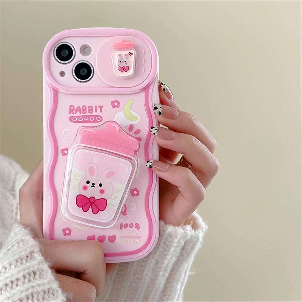 1PC Kawaii 3D Drink Bear Rabbit Phone Case For iPhone