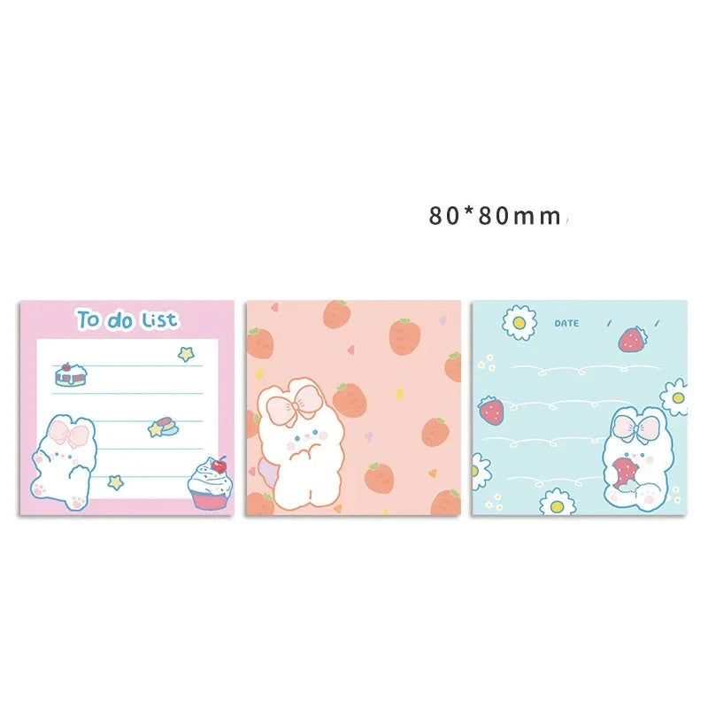 3 Pack Kawaii Rabbit Bear Memo Pad Sticky Notes