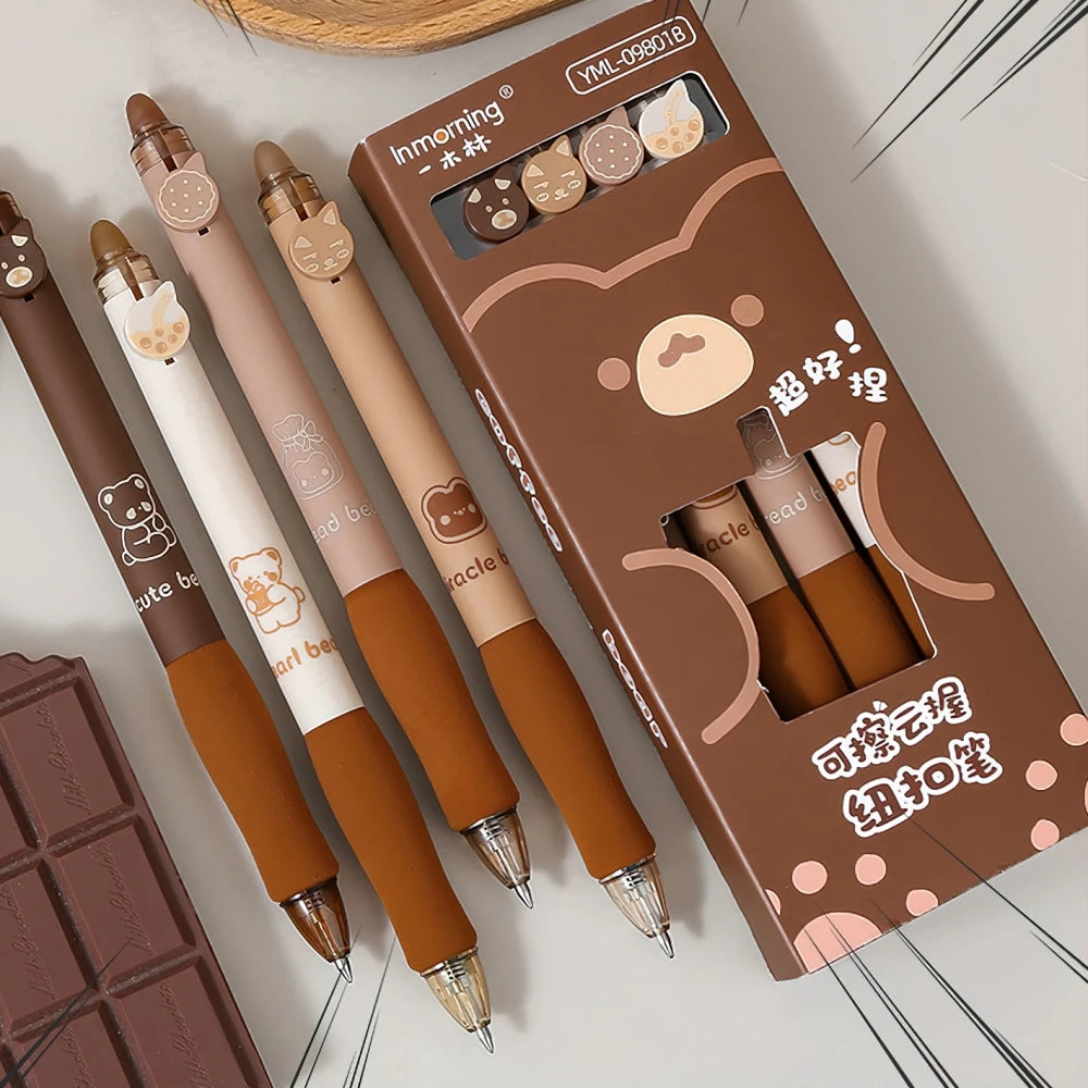 4PC Kawaii Coffee Bear & Ice Cream Erasable Gel Pen