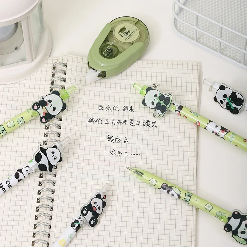 6PC Kawaii Panda Bamboo Mechanical Gel Pen
