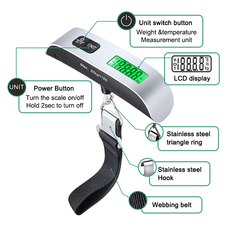 1PC Portable Digital Hanging Travel Luggage Scale