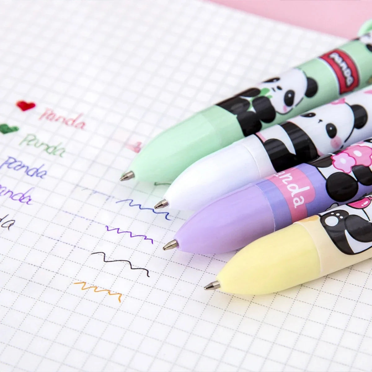4 pcs/lot Kawaii Panda 6 Colored Mechanical Ballpoint Pen for Students School Office Writing Supplies Gift Stationery Ball Point