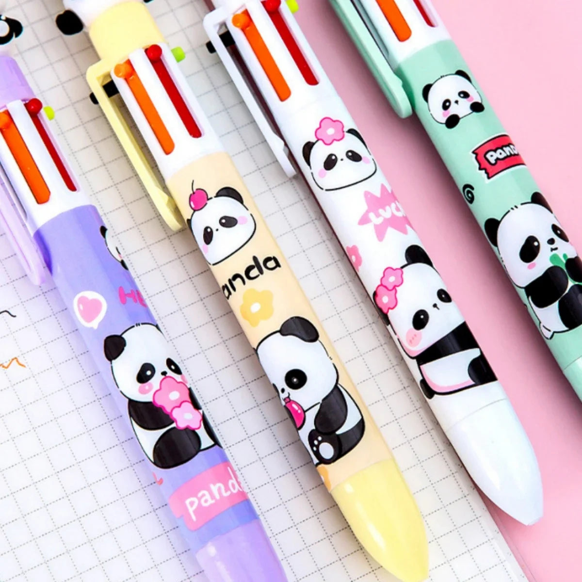 4 pcs/lot Kawaii Panda 6 Colored Mechanical Ballpoint Pen for Students School Office Writing Supplies Gift Stationery Ball Point
