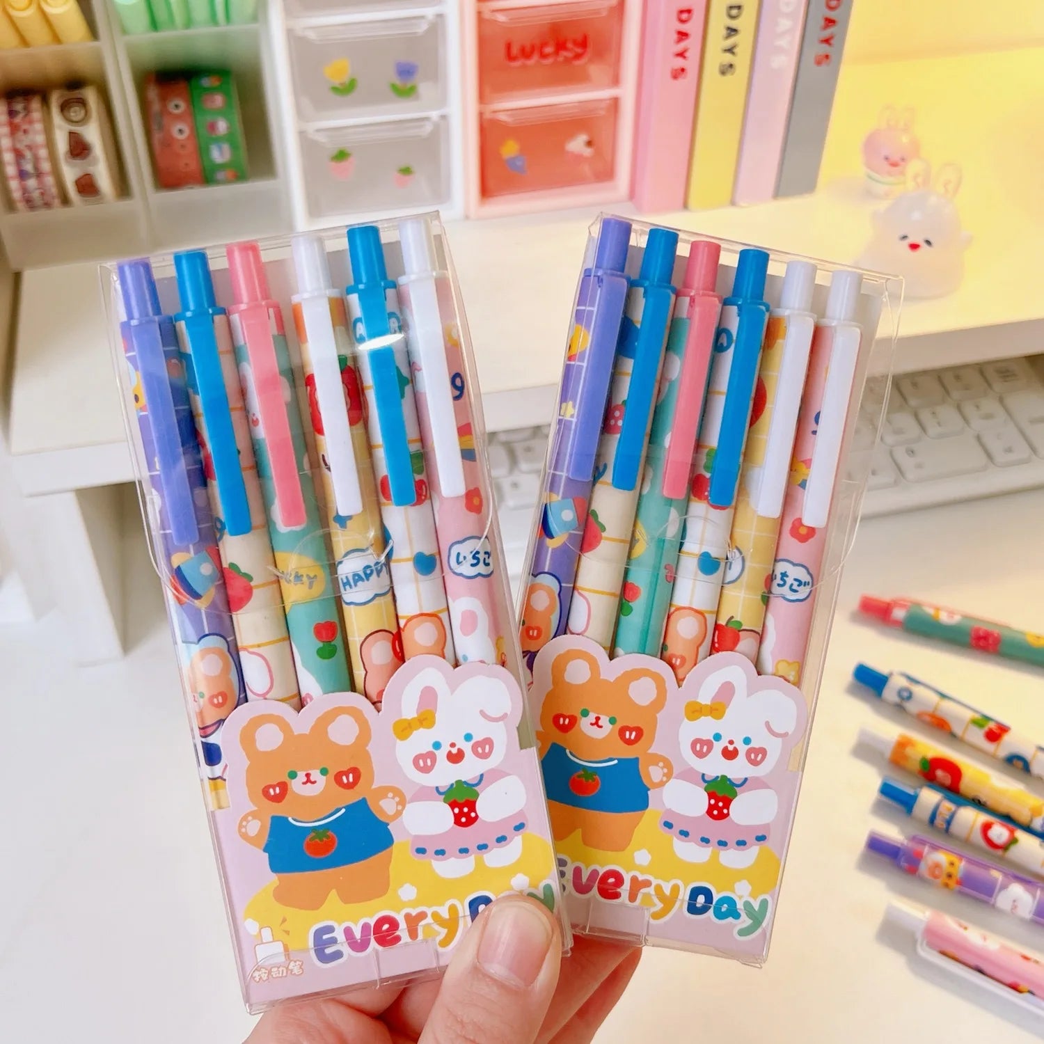 6PC Set Kawaii Every Day Rabbit Bear Gel Pens-my kawaii office