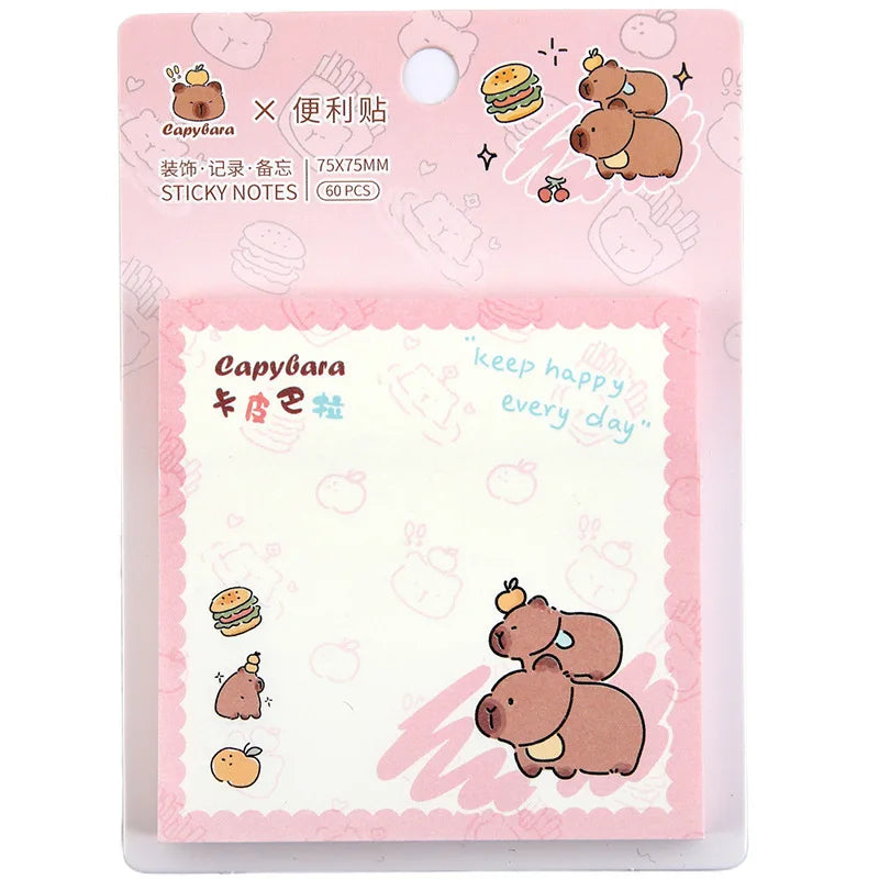 4PC Kawaii Happy Capybara Memo Pad Sticky Notes