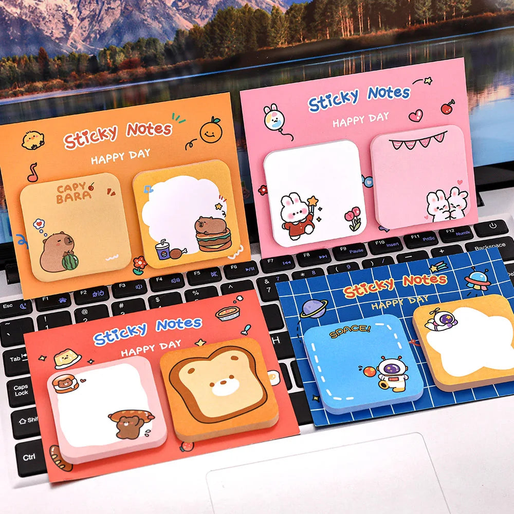 4PC Kawaii Happy Rabbit Capybara Memo Pad Sticky Notes