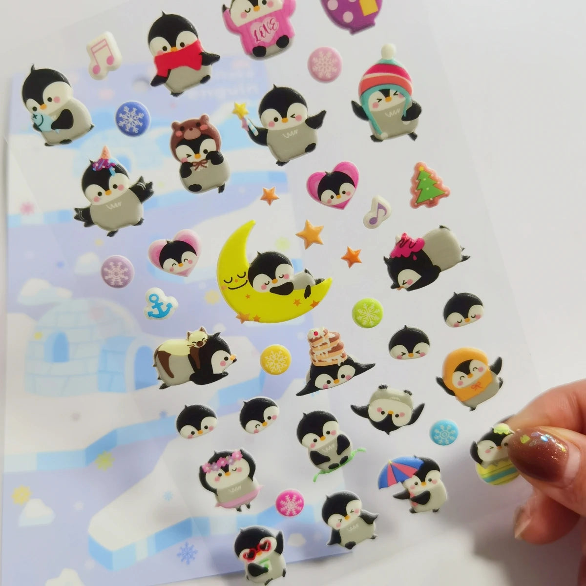 1PC Kawaii Snowflake Penguin 3D Puffy Stickers