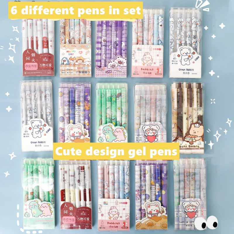 6PC Kawaii Variety Design Gel Pen Set