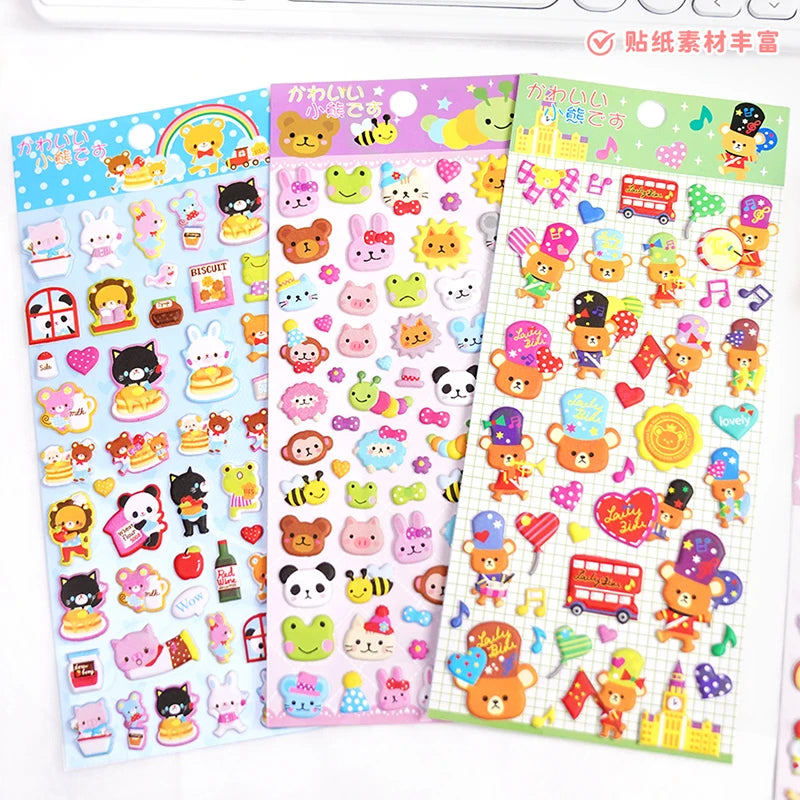 4PC Kawaii Bear Friends 3D Puffy Stickers