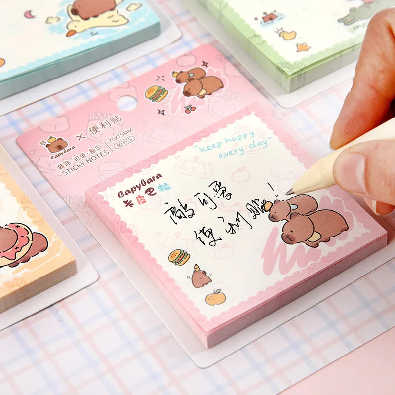 4PC Kawaii Happy Capybara Memo Pad Sticky Notes