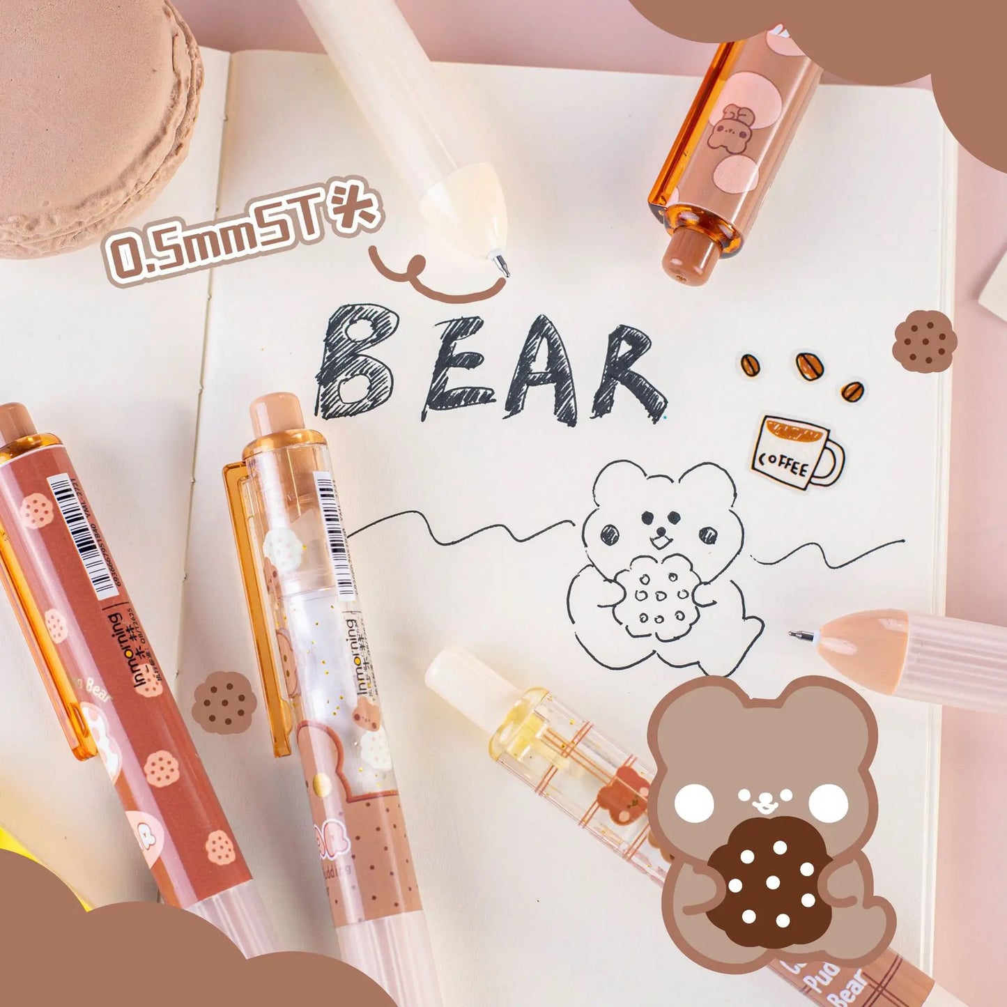 2PC Kawaii Caramel Pudding Bear Mechanical Gel Pen