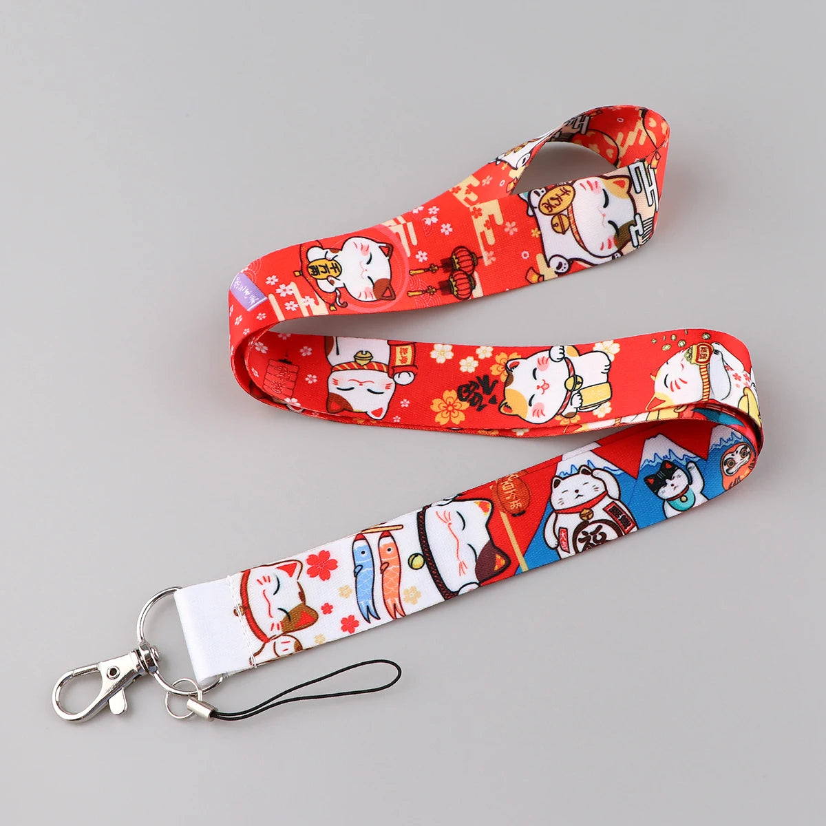 1PC Kawaii Good Luck Cat ID Card Holder Lanyard