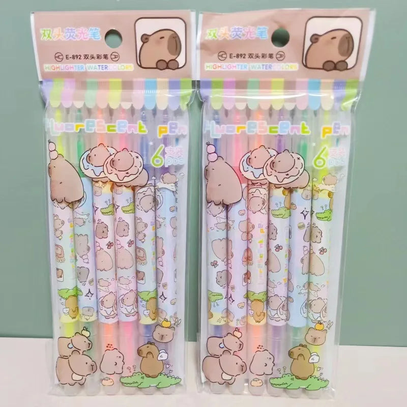 6PC Kawaii Capybara Double Head Highlighter