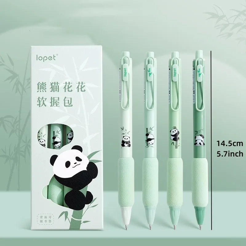 4PC Kawaii Panda Green Bamboo Soft Touch Gel Pen