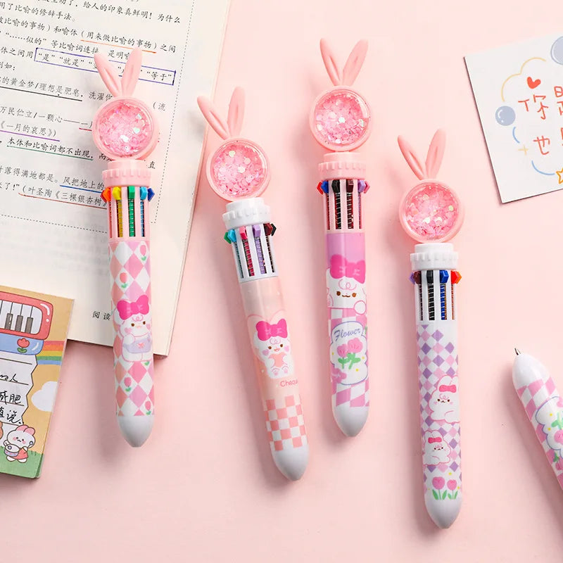 1PC Kawaii Pink Rabbit 10 Colors Mechanical Gel Ink Pen-my kawaii office