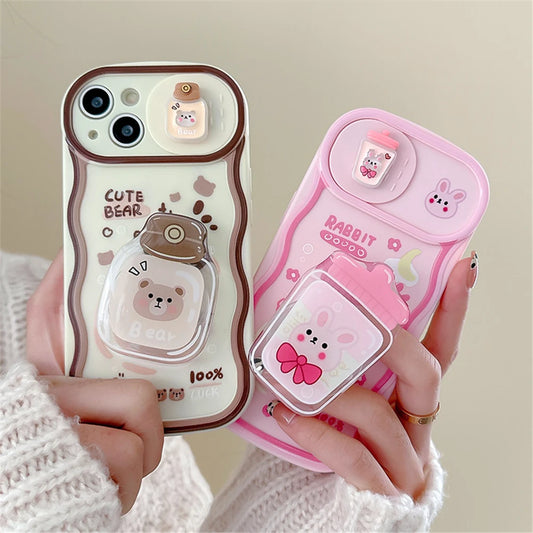 1PC Kawaii 3D Drink Bear Rabbit Phone Case For iPhone