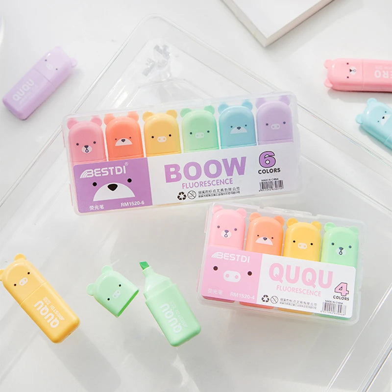 4/5/6PC Kawaii Bear Color Highlighters