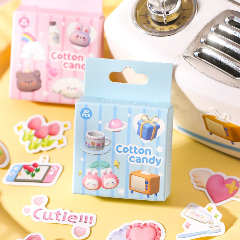 50PC Kawaii Cotton Candy Animals Decorative Stickers