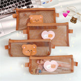 1PC Kawaii Bear Brown Mesh Pencil Case