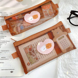 1PC Kawaii Bear Brown Mesh Pencil Case