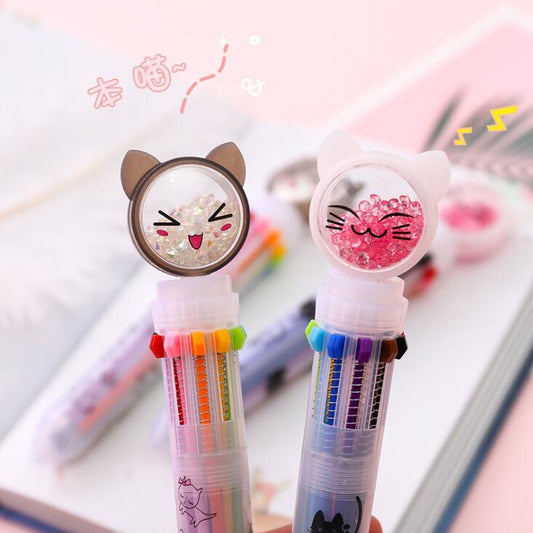 1PC 10 Color Kawaii Smiling Cat Rabbit Ballpoint Pen-my kawaii office