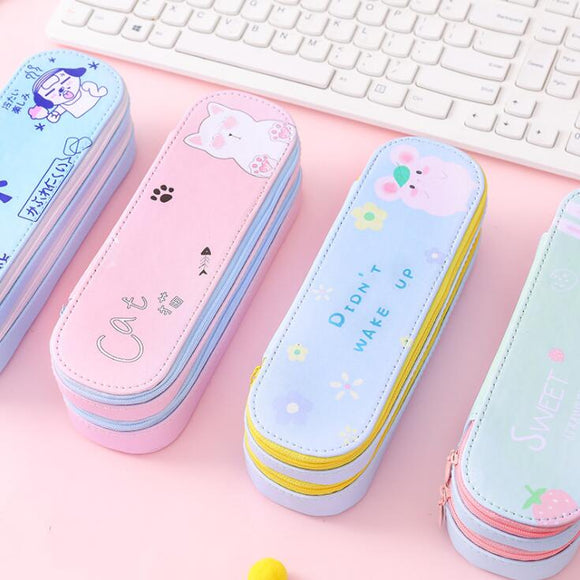 1PC Kawaii Large Capacity Double Layer Pencil Case