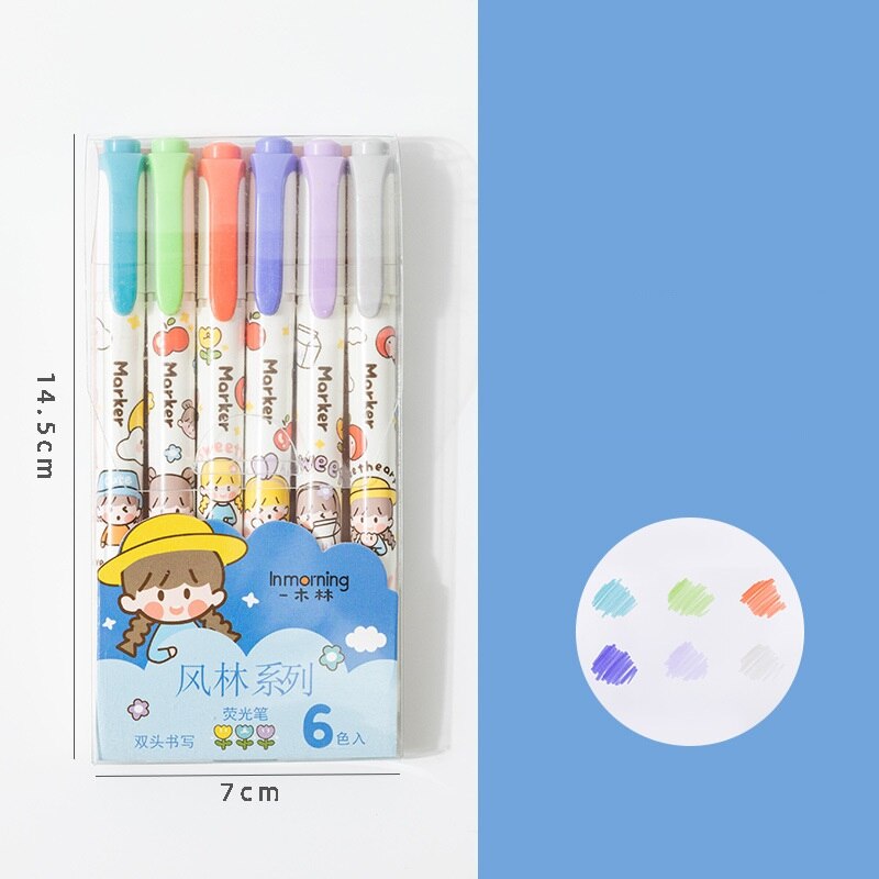6PC Kawaii Girls Highlighter Pen Set