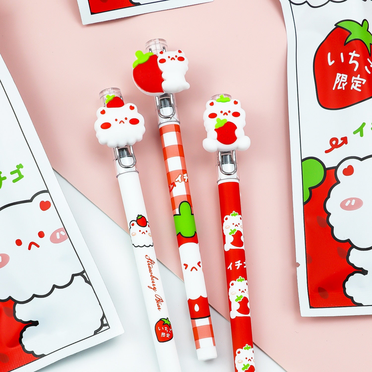 1PC Lucky Bag Kawaii Strawberry Bear Gel Pen-my kawaii office