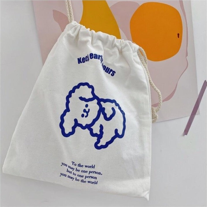 1PC Kawaii Bear Canvas Drawstring Bag