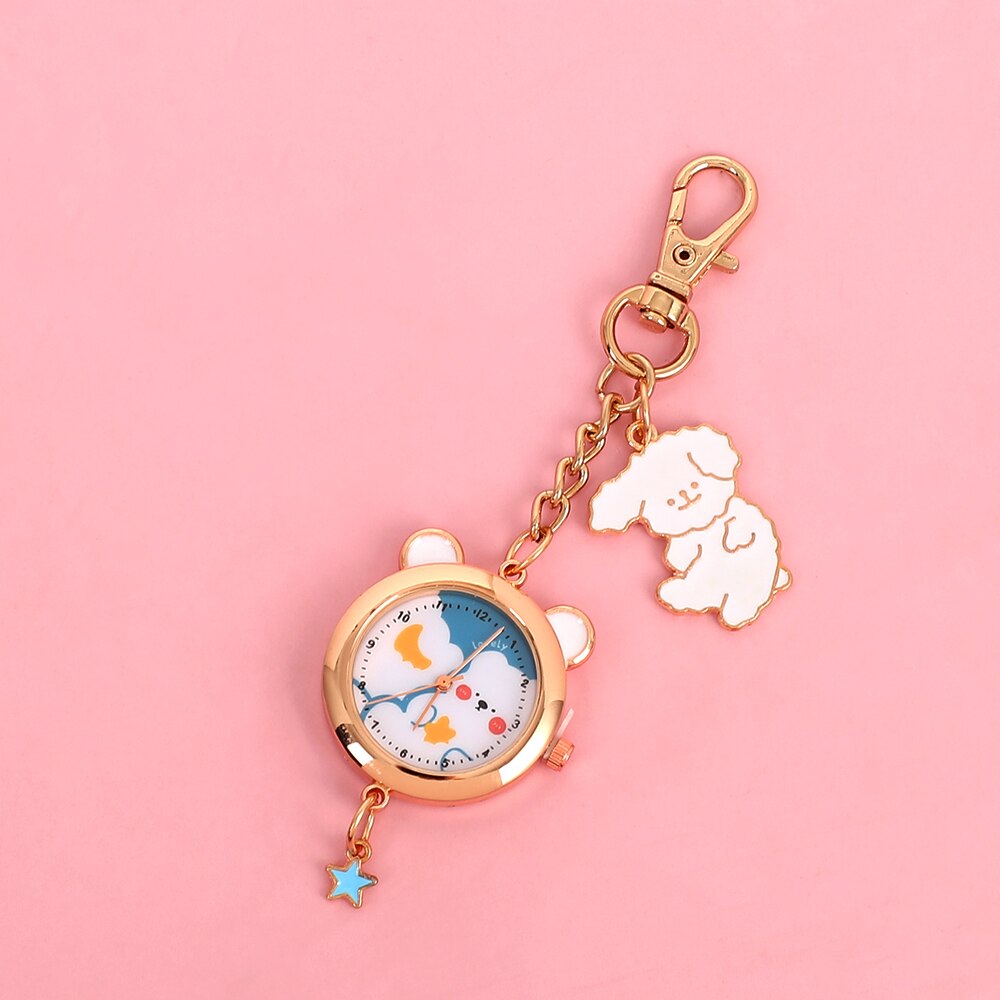1PC Kawaii Sakura Pocket Watch Keychain Pendant