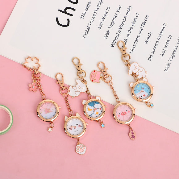 1PC Kawaii Sakura Pocket Watch Keychain Pendant