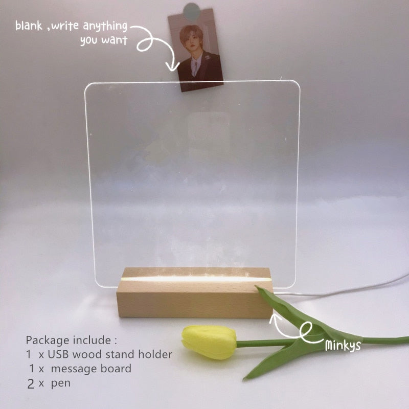 Special! USB Photo Memo Message Board With Lighted Wood Stand Holder