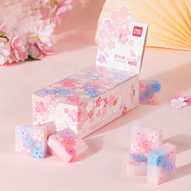 1 or 2PC Pink Blue Sakura Flower Erasers