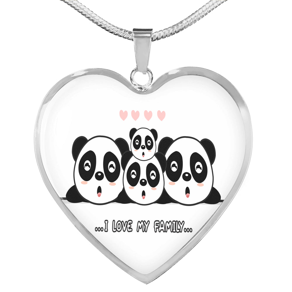 Panda Family Heart Pendant Necklace