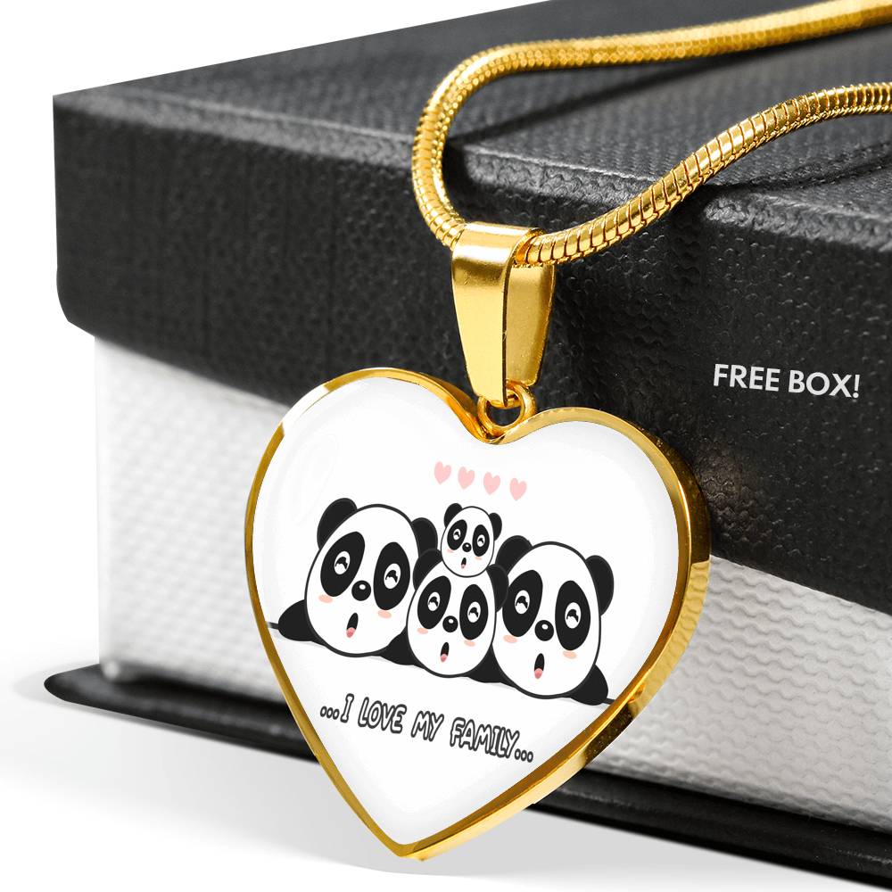 Panda Family Heart Pendant Necklace