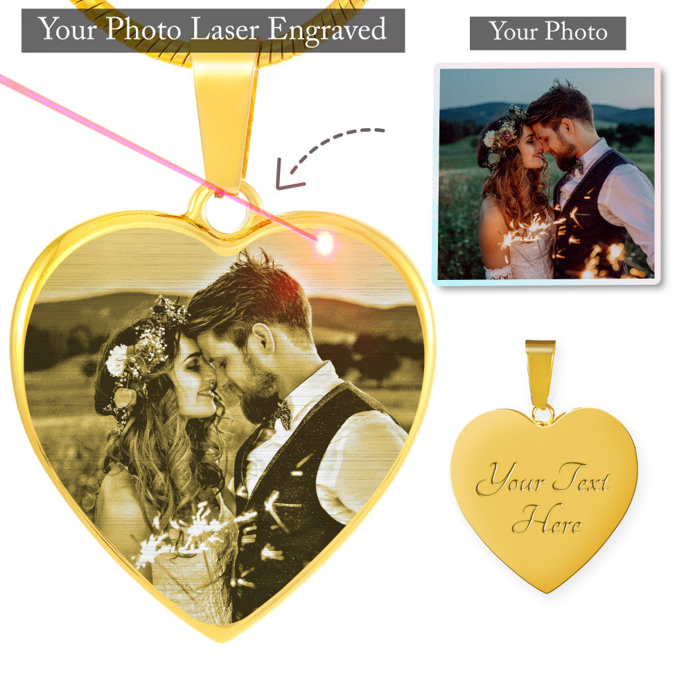 Customize Photo Etched Heart Necklace