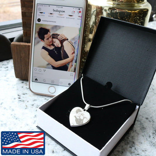 Customize Photo Etched Heart Necklace